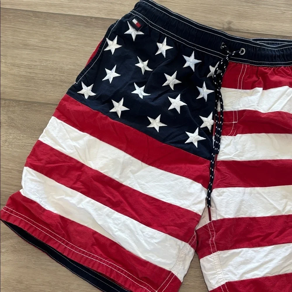 Vtg 90s Tommy Hilfiger  Intl Games Swim Shorts Trunks USA Flag Hip Hop size med